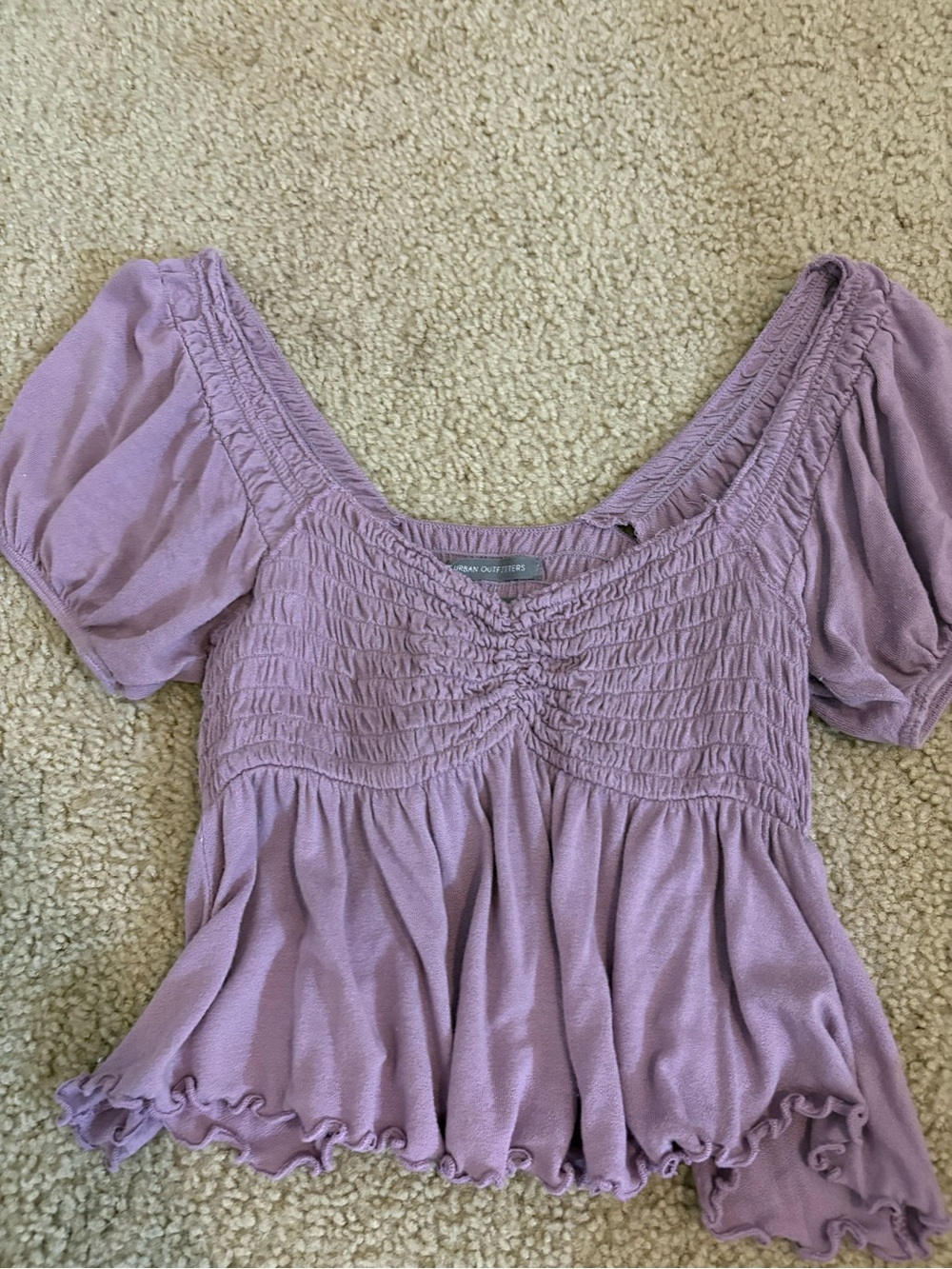 Urban Outfitters Lavender Puff Sleeve Smocked Top